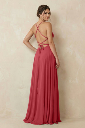 A - Line Chiffon Bridesmaid Dress With Slit in Merlot - KissProm Bridesmaid Dresses