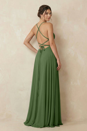 A - Line Chiffon Bridesmaid Dress With Slit in Moss - KissProm Bridesmaid Dresses