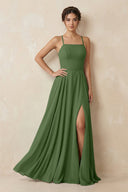 A - Line Chiffon Bridesmaid Dress With Slit in Moss - KissProm Bridesmaid Dresses