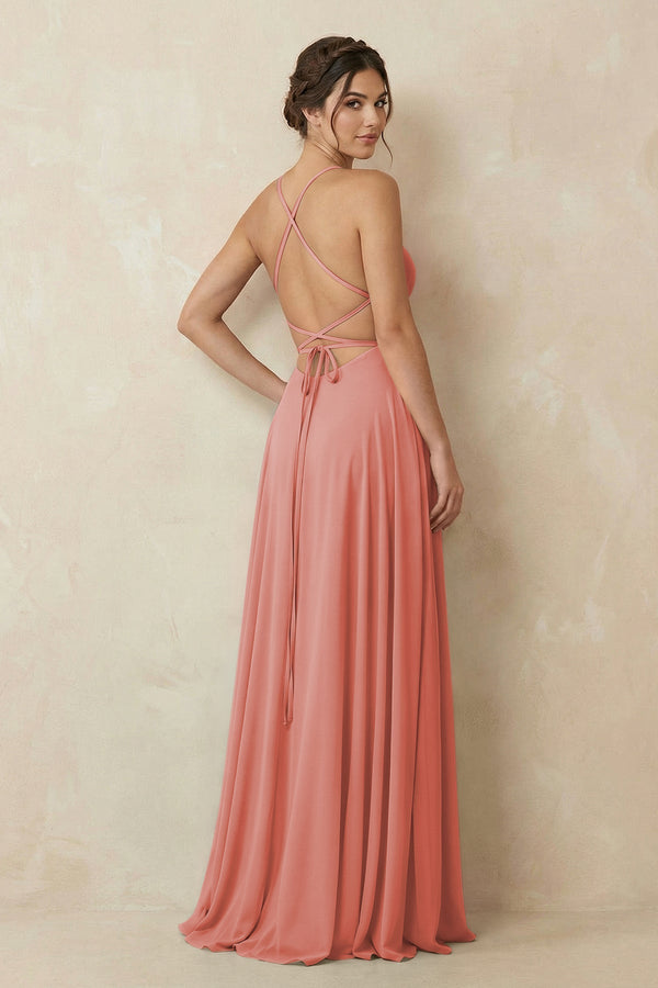 A - Line Chiffon Bridesmaid Dress With Slit in Mulberry - KissProm Bridesmaid Dresses
