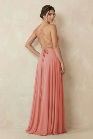 A - Line Chiffon Bridesmaid Dress With Slit in Mulberry - KissProm Bridesmaid Dresses