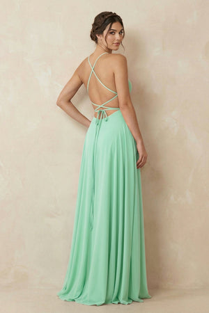 A - Line Chiffon Bridesmaid Dress With Slit in Pale Pistachio - KissProm Bridesmaid Dresses