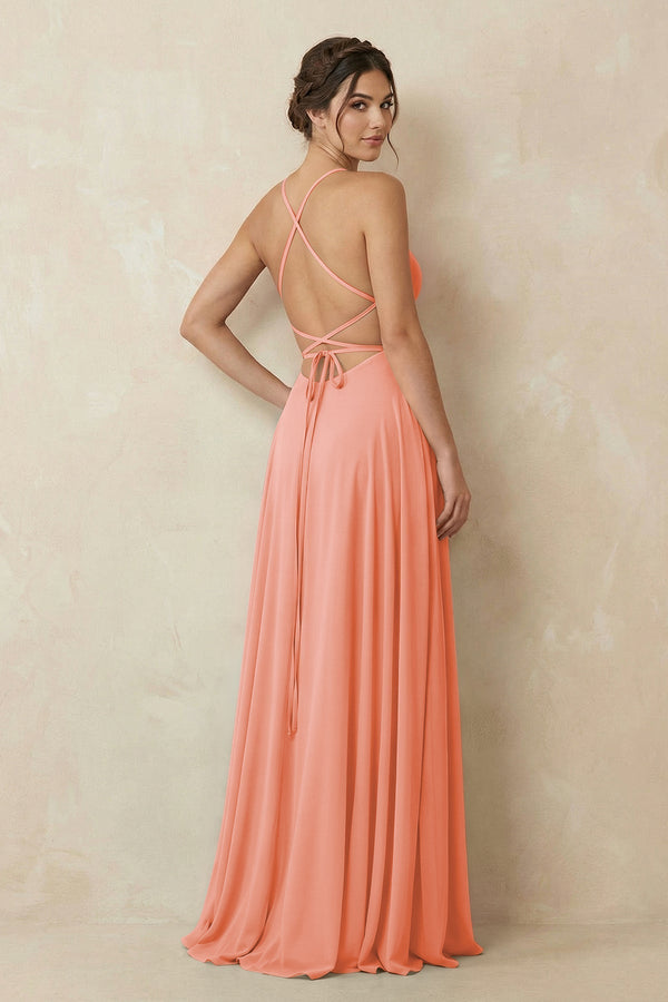 A - Line Chiffon Bridesmaid Dress With Slit in Rosette - KissProm Bridesmaid Dresses