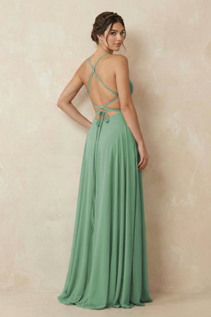 A - Line Chiffon Bridesmaid Dress With Slit in Sea Glass - KissProm Bridesmaid Dresses