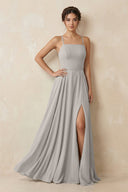 A - Line Chiffon Bridesmaid Dress With Slit in Silver - KissProm Bridesmaid Dresses