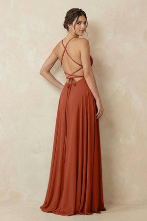 A - Line Chiffon Bridesmaid Dress With Slit in Spice - KissProm Bridesmaid Dresses