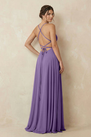 A - Line Chiffon Bridesmaid Dress With Slit in Tahiti - KissProm Bridesmaid Dresses