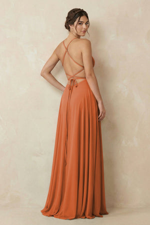 A - Line Chiffon Bridesmaid Dress With Slit in Terracotta - KissProm Bridesmaid Dresses
