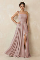 A - Line Chiffon Bridesmaid Dress With Slit in Toffee - KissProm Bridesmaid Dresses