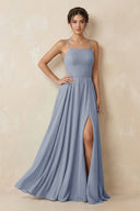 A - Line Chiffon Bridesmaid Dress With Slit in Twilight - KissProm Bridesmaid Dresses