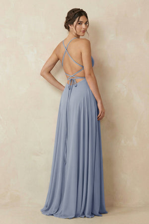 A - Line Chiffon Bridesmaid Dress With Slit in Twilight - KissProm Bridesmaid Dresses