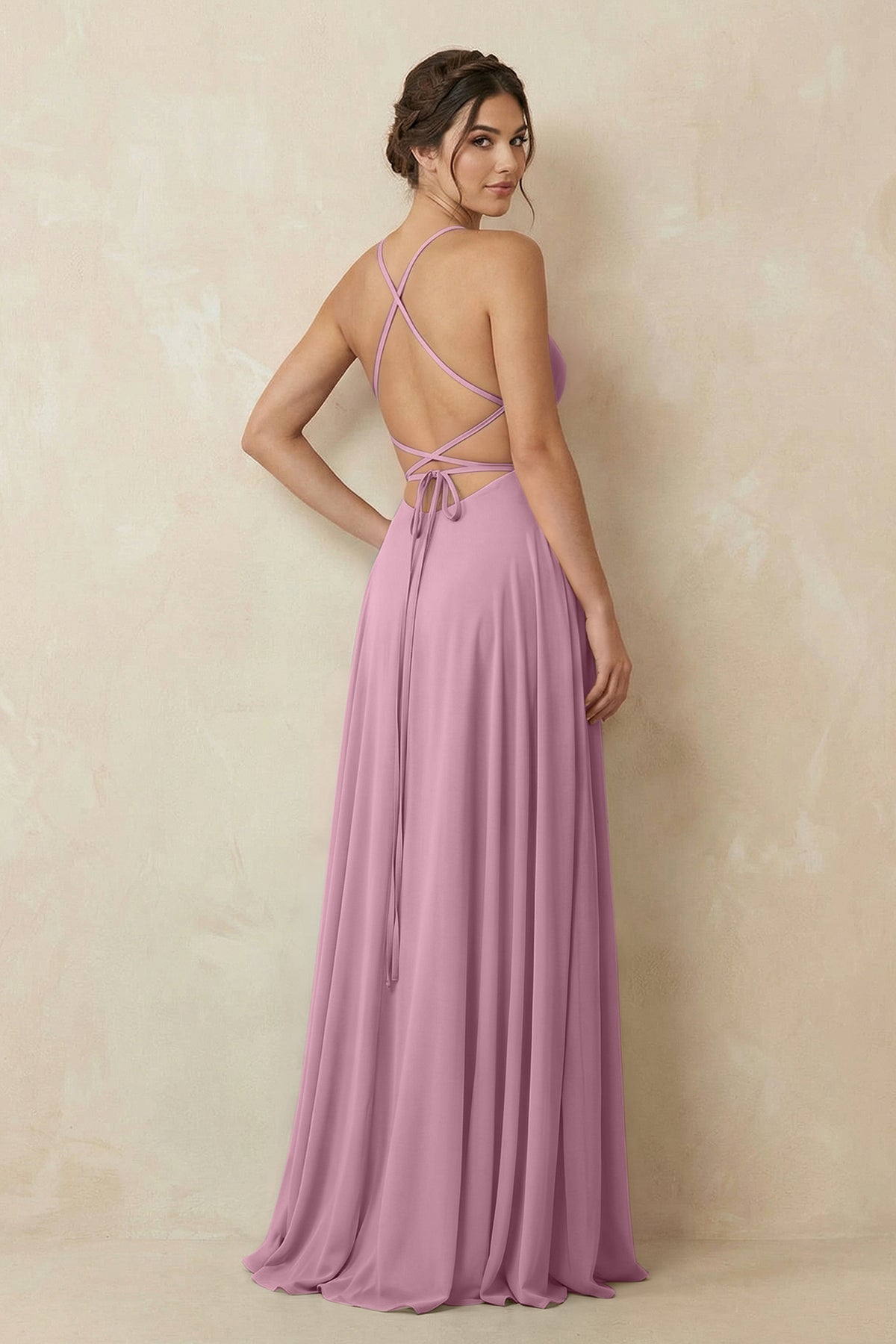 KissProm A-Line Chiffon Bridesmaid Dress With Slit in Vintage Mauve, Vintage Mauve / 16