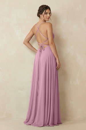 A - Line Chiffon Bridesmaid Dress With Slit in Vintage Mauve - KissProm Bridesmaid Dresses