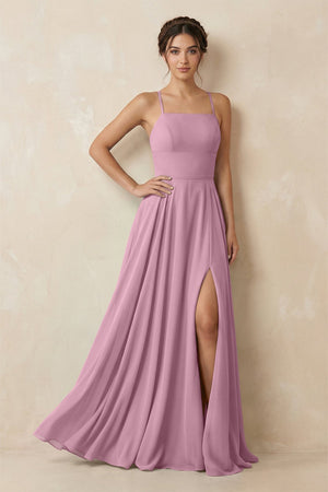 KissProm A-Line Chiffon Bridesmaid Dress With Slit in Vintage Mauve, Vintage Mauve / 16
