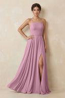 A - Line Chiffon Bridesmaid Dress With Slit in Vintage Mauve - KissProm Bridesmaid Dresses