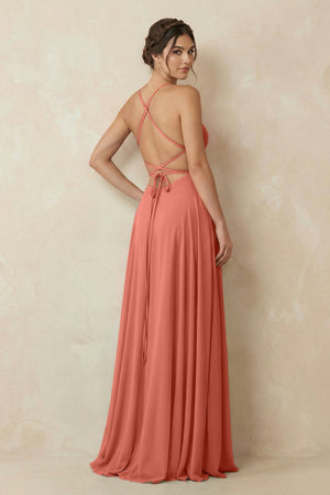 A - Line Chiffon Bridesmaid Dress With Slit in Wild Rose - KissProm Bridesmaid Dresses