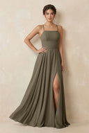 A - Line Chiffon Bridesmaid Dress With Slit in Willow Green - KissProm Bridesmaid Dresses