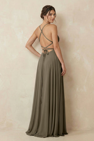 A - Line Chiffon Bridesmaid Dress With Slit in Willow Green - KissProm Bridesmaid Dresses