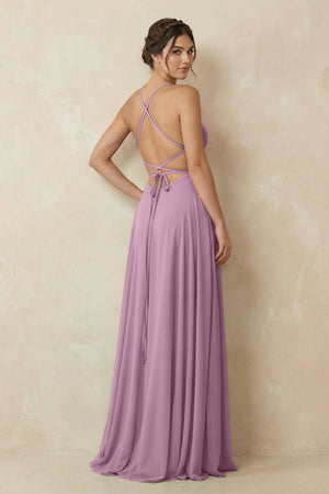 A - Line Chiffon Bridesmaid Dress With Slit in Wisteria - KissProm Bridesmaid Dresses