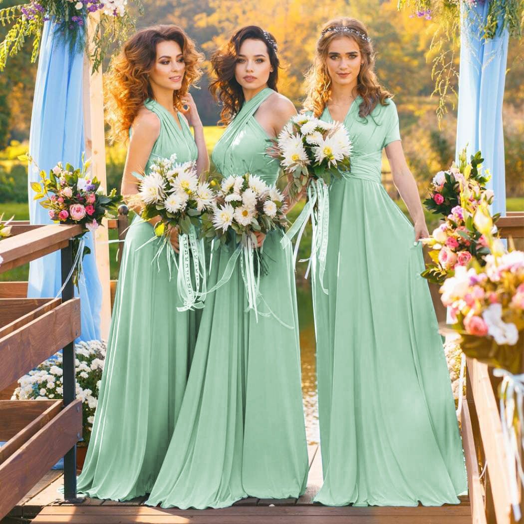 A-Line Chiffon Convertible Sky Blue Bridesmaid Dress
