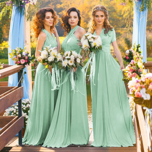 A-Line Chiffon Convertible Sky Blue Bridesmaid Dress