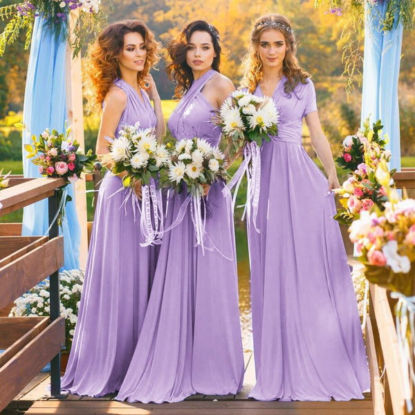 A-Line Chiffon Convertible Sky Blue Bridesmaid Dress