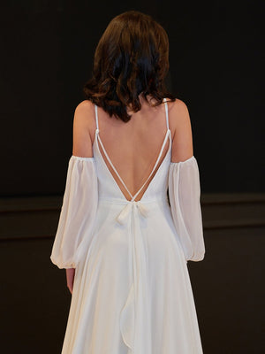 A-Line Chiffon Detachable Puffy Sleeves Wedding Dress