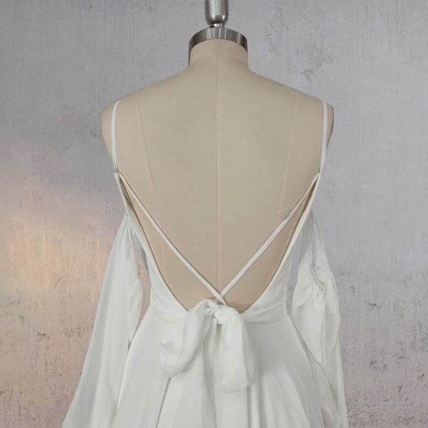 A-Line Chiffon Detachable Puffy Sleeves Wedding Dress