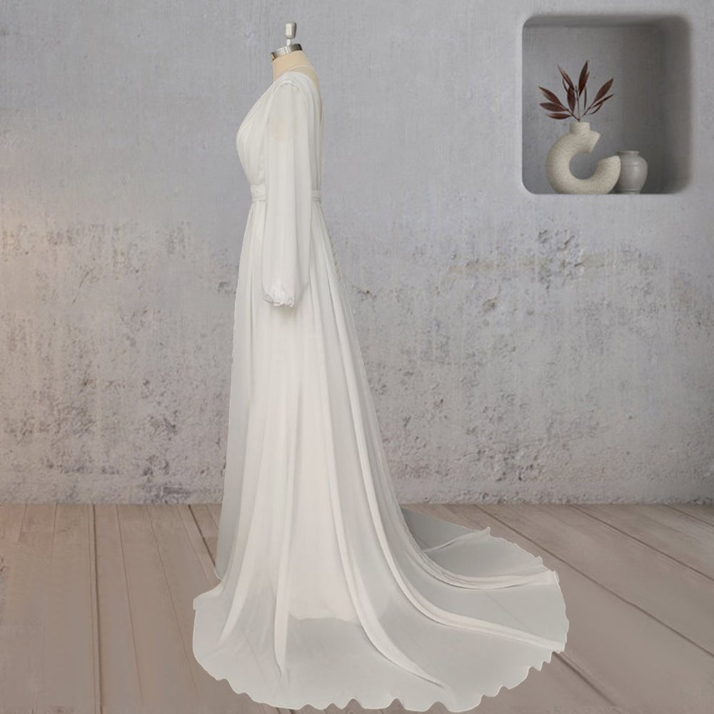 A - Line Chiffon Elegance Wedding Dress with Sweep Train - KissProm