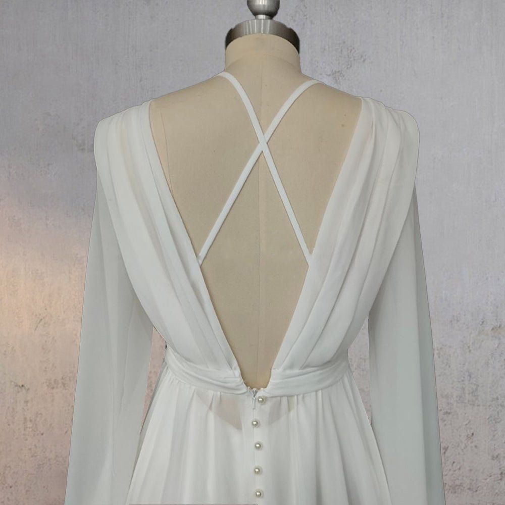 A - Line Chiffon Elegance Wedding Dress with Sweep Train - KissProm