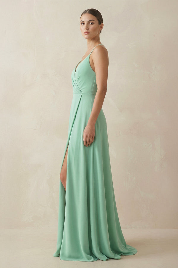 A - Line Chiffon Long Bridesmaid Dress With Slit - KissProm Bridesmaid Dresses