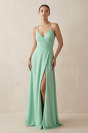 A - Line Chiffon Long Bridesmaid Dress With Slit - KissProm Bridesmaid Dresses