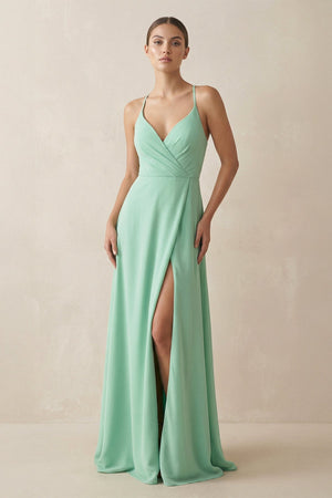 A - Line Chiffon Long Bridesmaid Dress With Slit - KissProm Bridesmaid Dresses