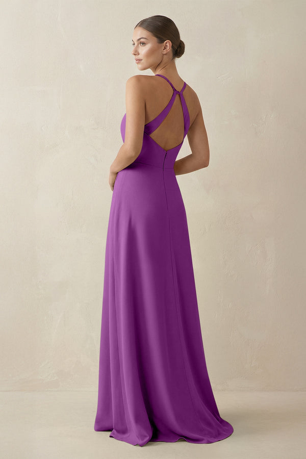 A-Line Chiffon Long Bridesmaid Dress With Slit in Amethyst, Amethyst / 30