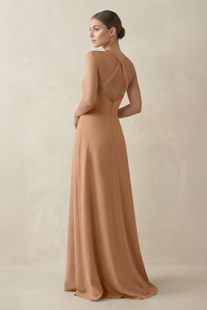 A - Line Chiffon Long Bridesmaid Dress With Slit in Bronzer - KissProm