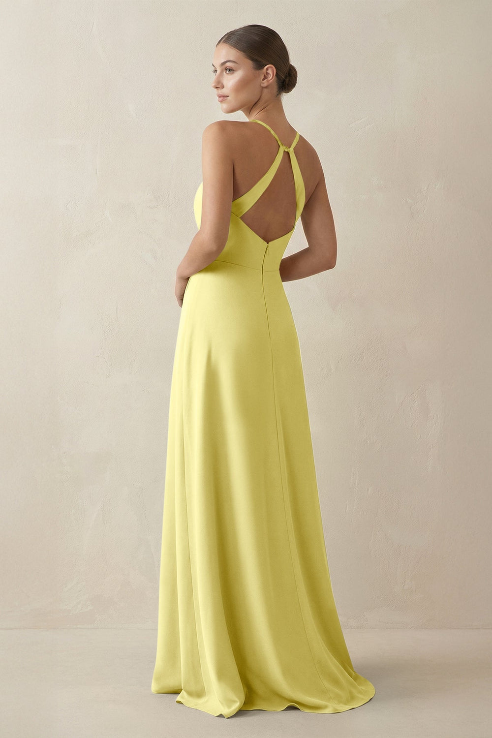 A - Line Chiffon Long Bridesmaid Dress With Slit in Buttercup - KissProm