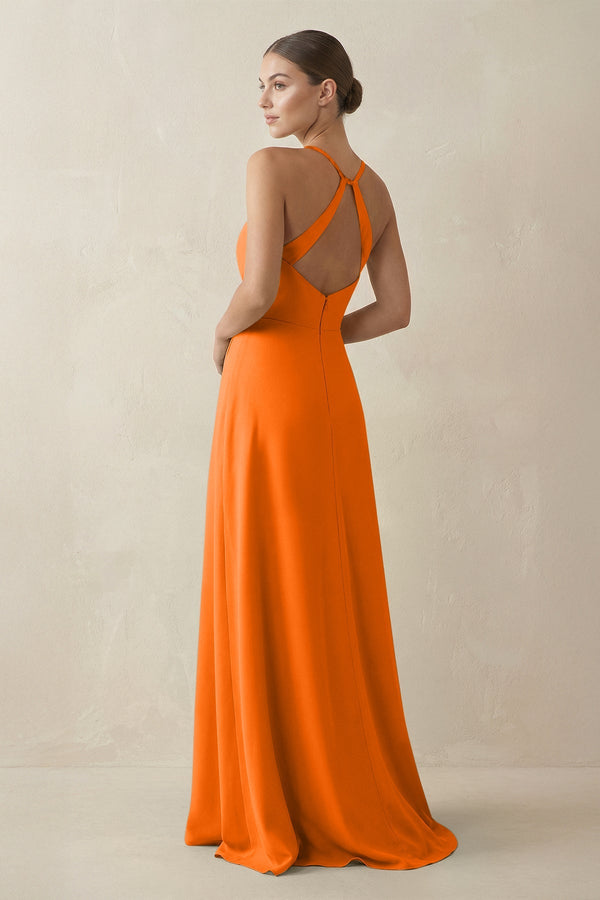 A - Line Chiffon Long Bridesmaid Dress With Slit in Cinnamon - KissProm