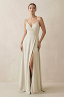 A - Line Chiffon Long Bridesmaid Dress With Slit in Dove Gray - KissProm