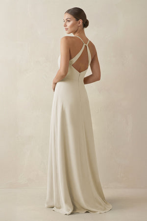 A - Line Chiffon Long Bridesmaid Dress With Slit in Dove Gray - KissProm