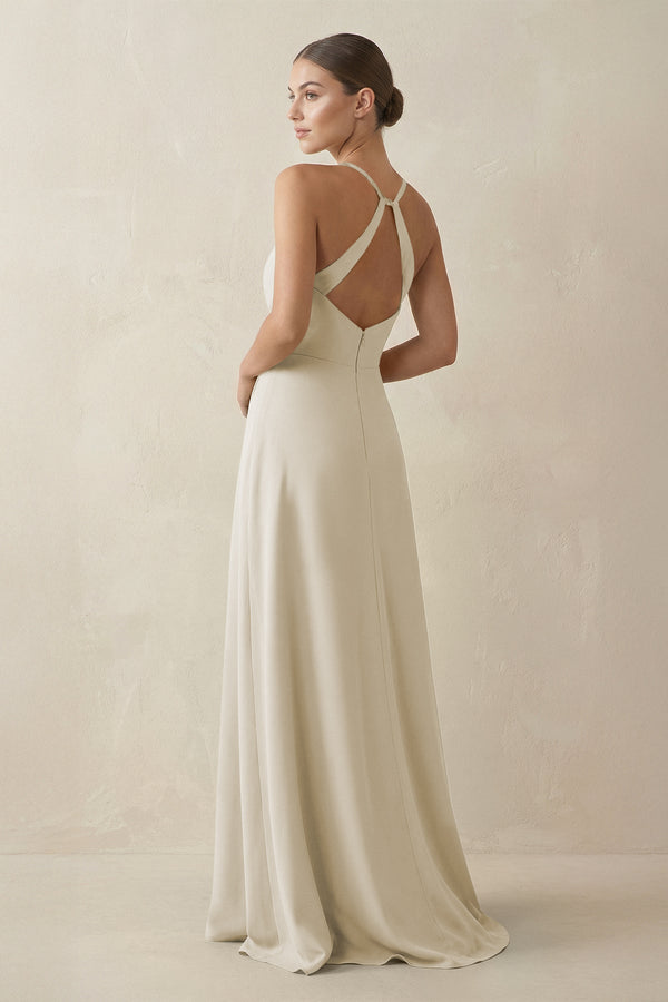 A - Line Chiffon Long Bridesmaid Dress With Slit in Dove Gray - KissProm