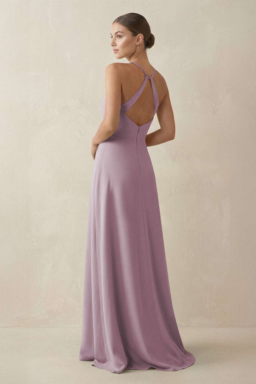 A - Line Chiffon Long Bridesmaid Dress With Slit in Dusk - KissProm