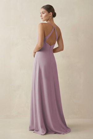 A - Line Chiffon Long Bridesmaid Dress With Slit in Dusk - KissProm