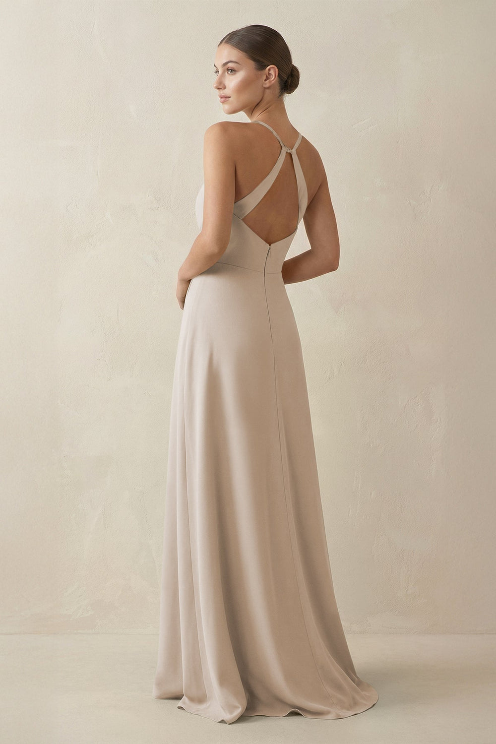 A - Line Chiffon Long Bridesmaid Dress With Slit in Frost - KissProm