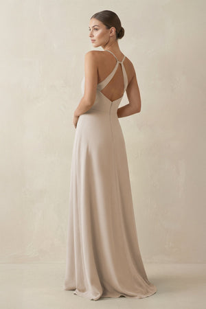 A - Line Chiffon Long Bridesmaid Dress With Slit in Frost - KissProm