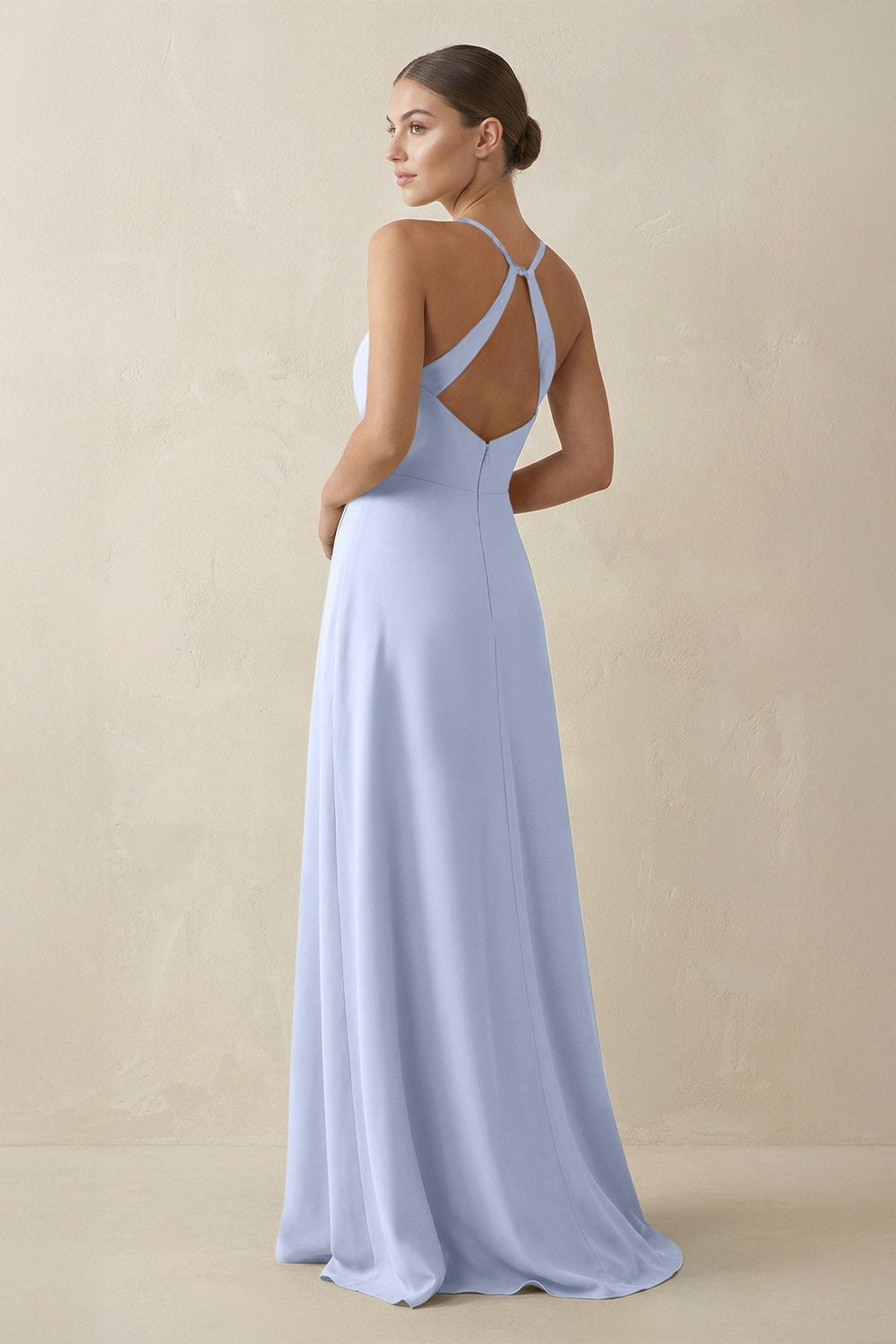 A - Line Chiffon Long Bridesmaid Dress With Slit in Ice - KissProm