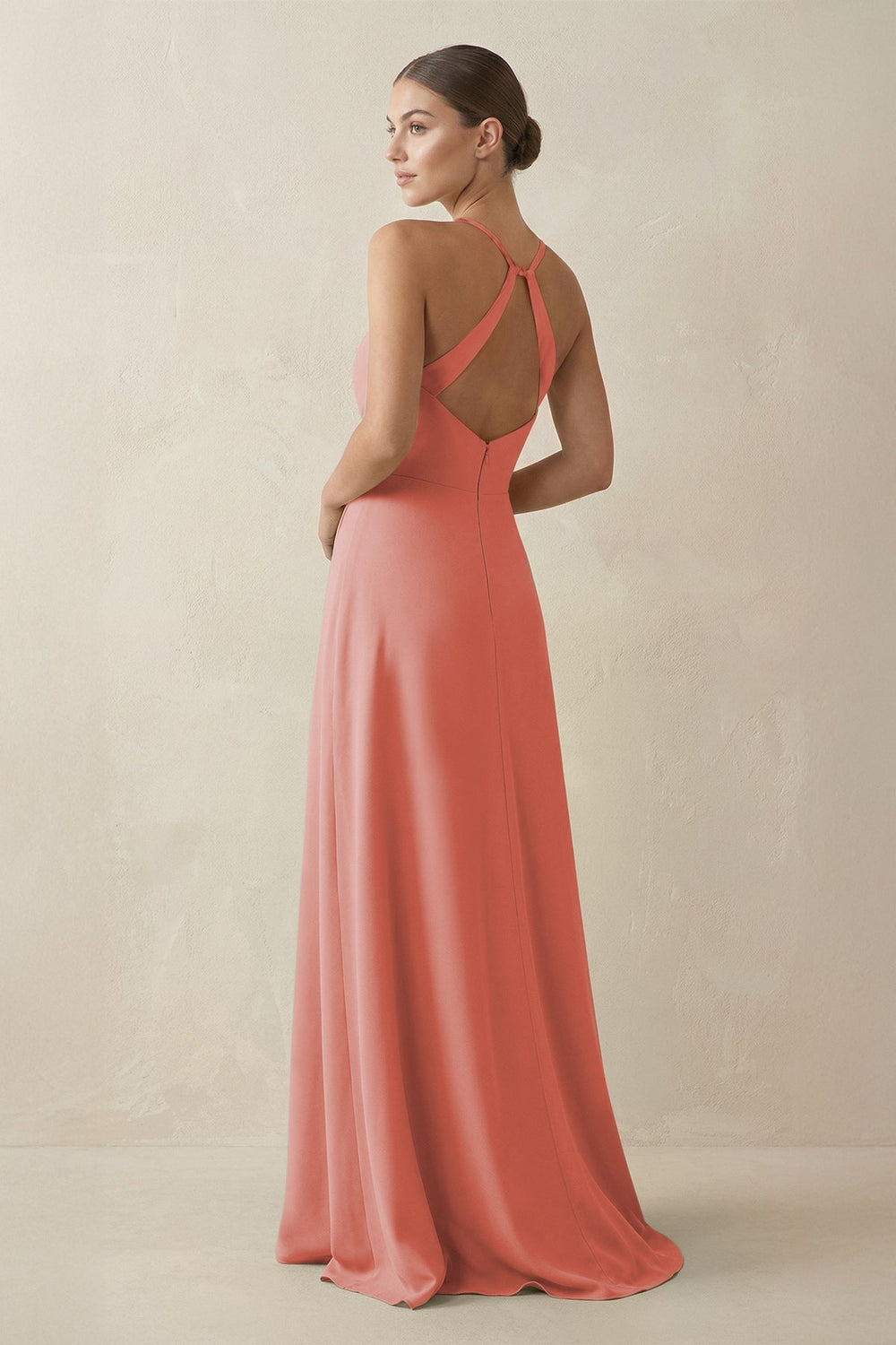 A - Line Chiffon Long Bridesmaid Dress With Slit in Mulberry - KissProm