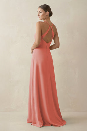 A - Line Chiffon Long Bridesmaid Dress With Slit in Mulberry - KissProm