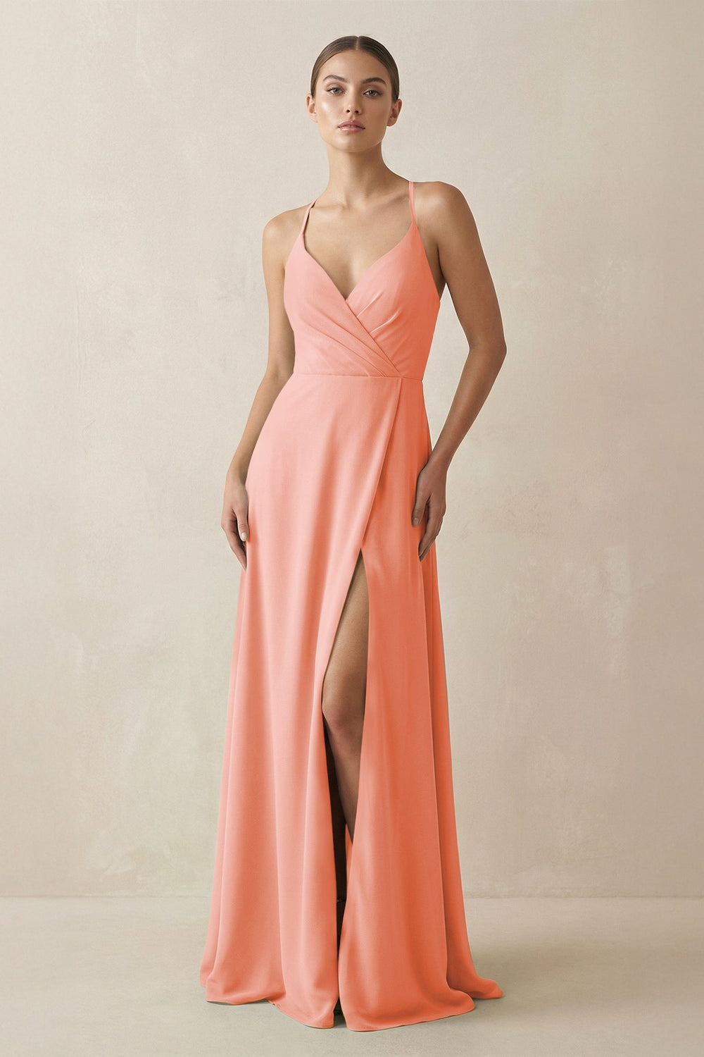 A - Line Chiffon Long Bridesmaid Dress With Slit in Rosette - KissProm