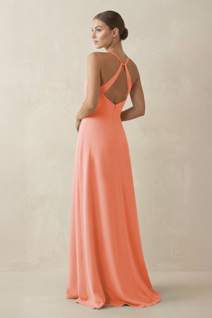 A - Line Chiffon Long Bridesmaid Dress With Slit in Rosette - KissProm