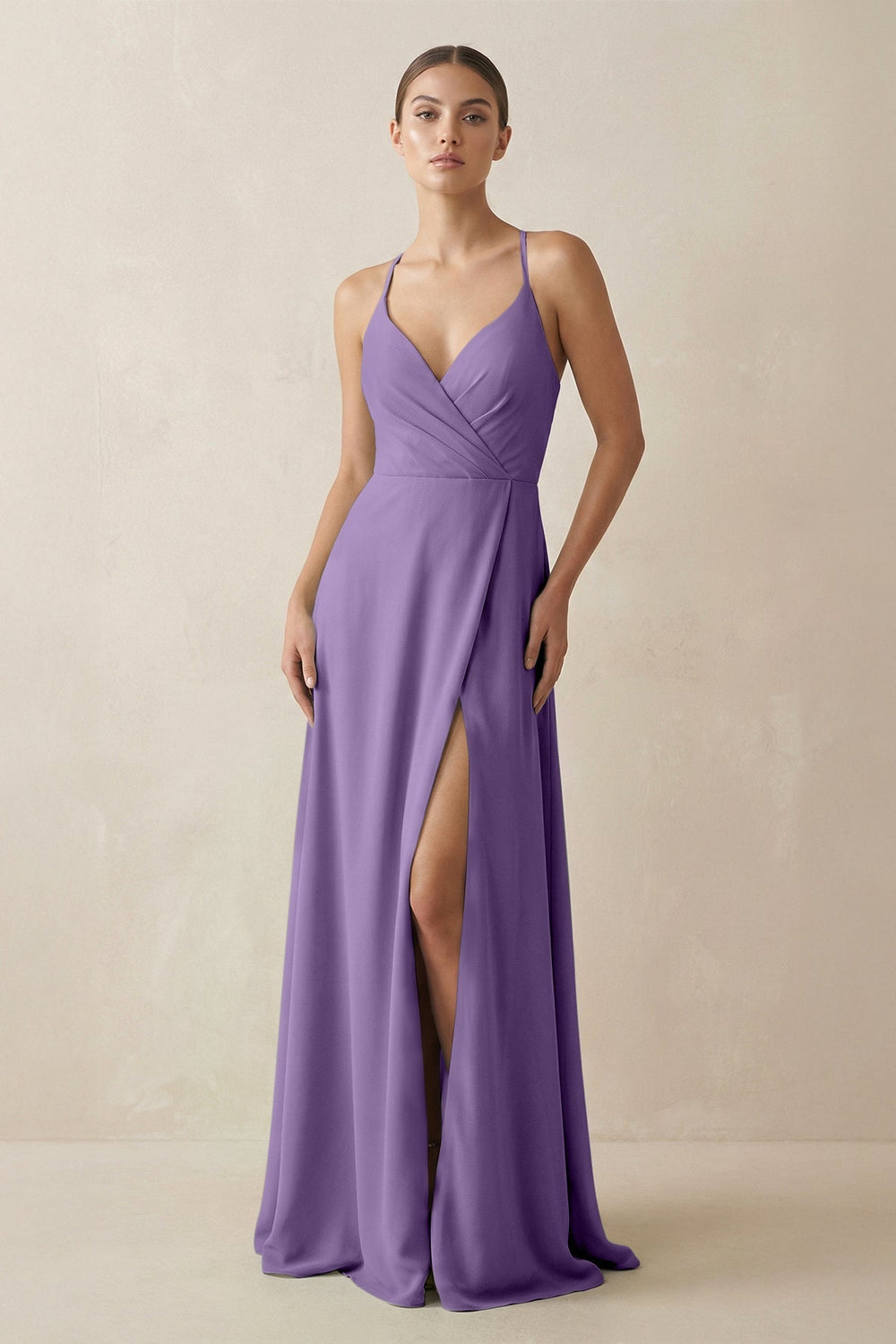 A - Line Chiffon Long Bridesmaid Dress With Slit in Tahiti - KissProm